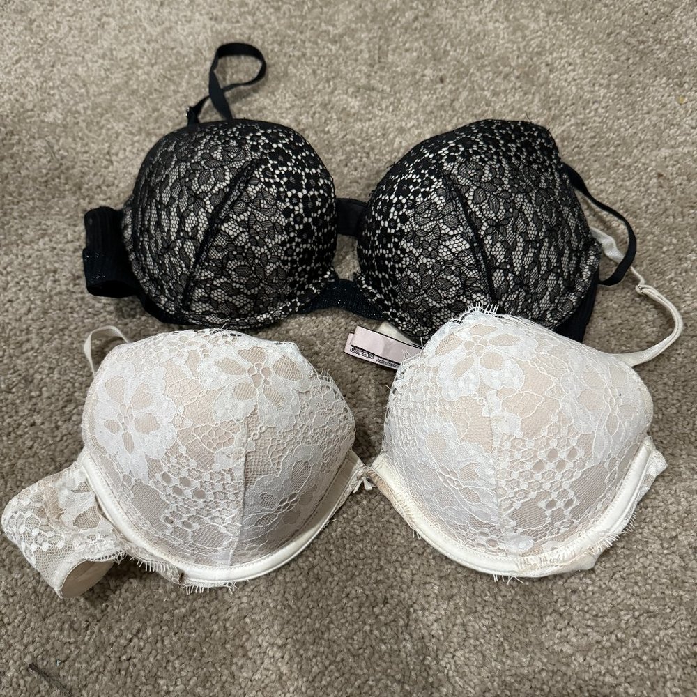 Victoria's Secret Black and White Lace Padded Push-up Bras Size: 34C